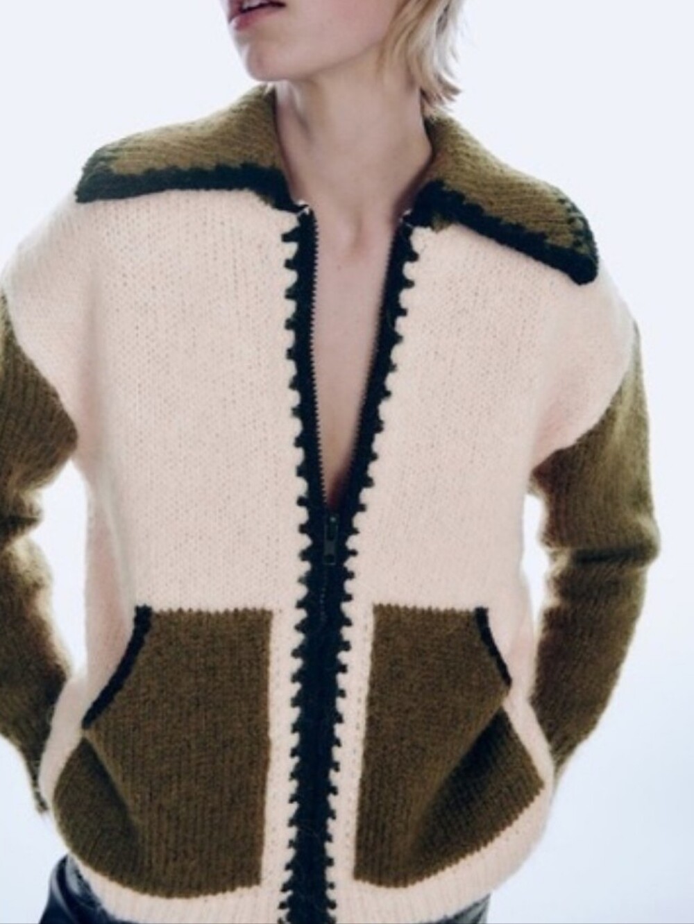 ZARA Colorblock Knit Zip Cardigan – Size Small